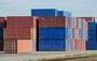 Containers stacked at a port.
