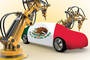 Sue Abt designed art showing car manufacturing upgrades in Mexico
